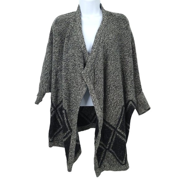 Madewell Open Front Draped Cardigan Sweater Womens Size XS/S Gray Black Argyle - Picture 1 of 12